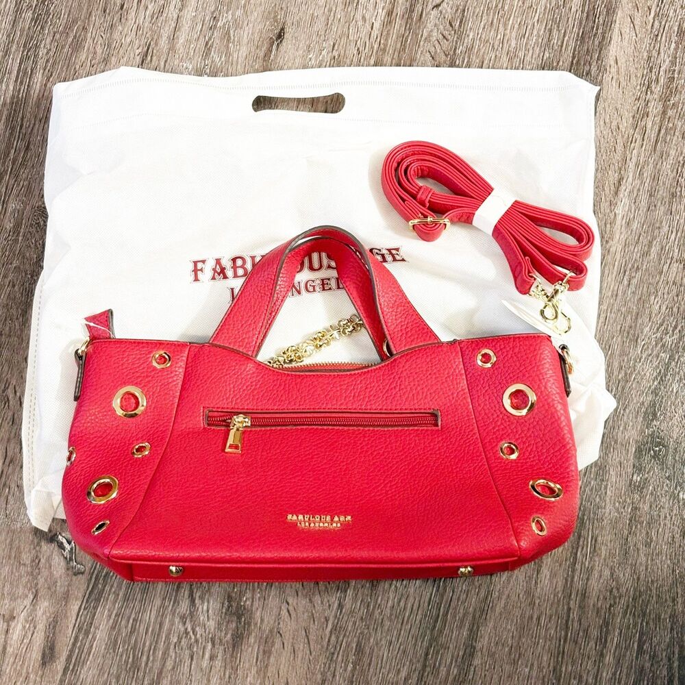 Red Purse Tote Bag Vegan Leather Removeable Strap Charm Chain City Chic Preppy
